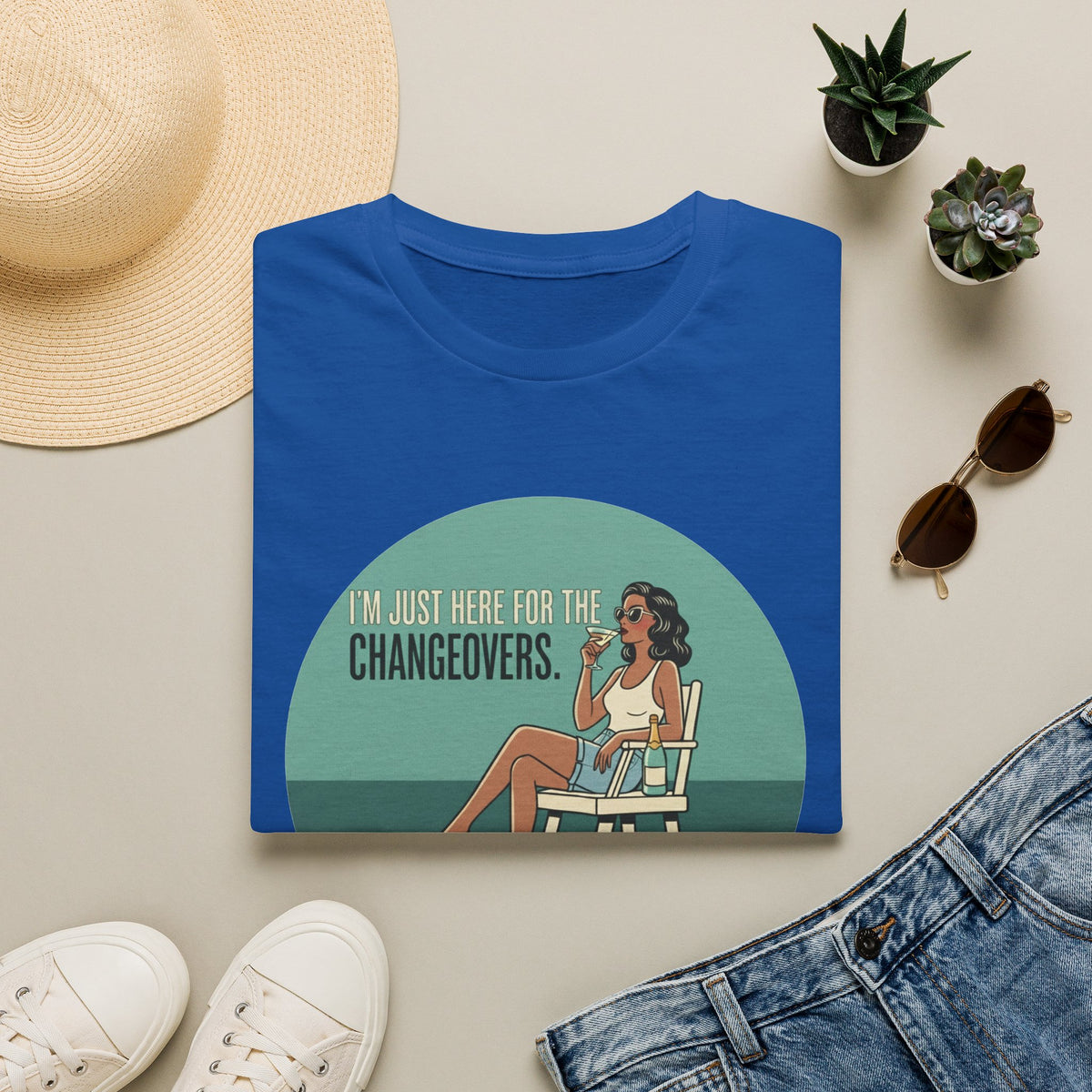 T-Shirt — "I'm Just Here for the Changeovers" Retro Tennis Graphic