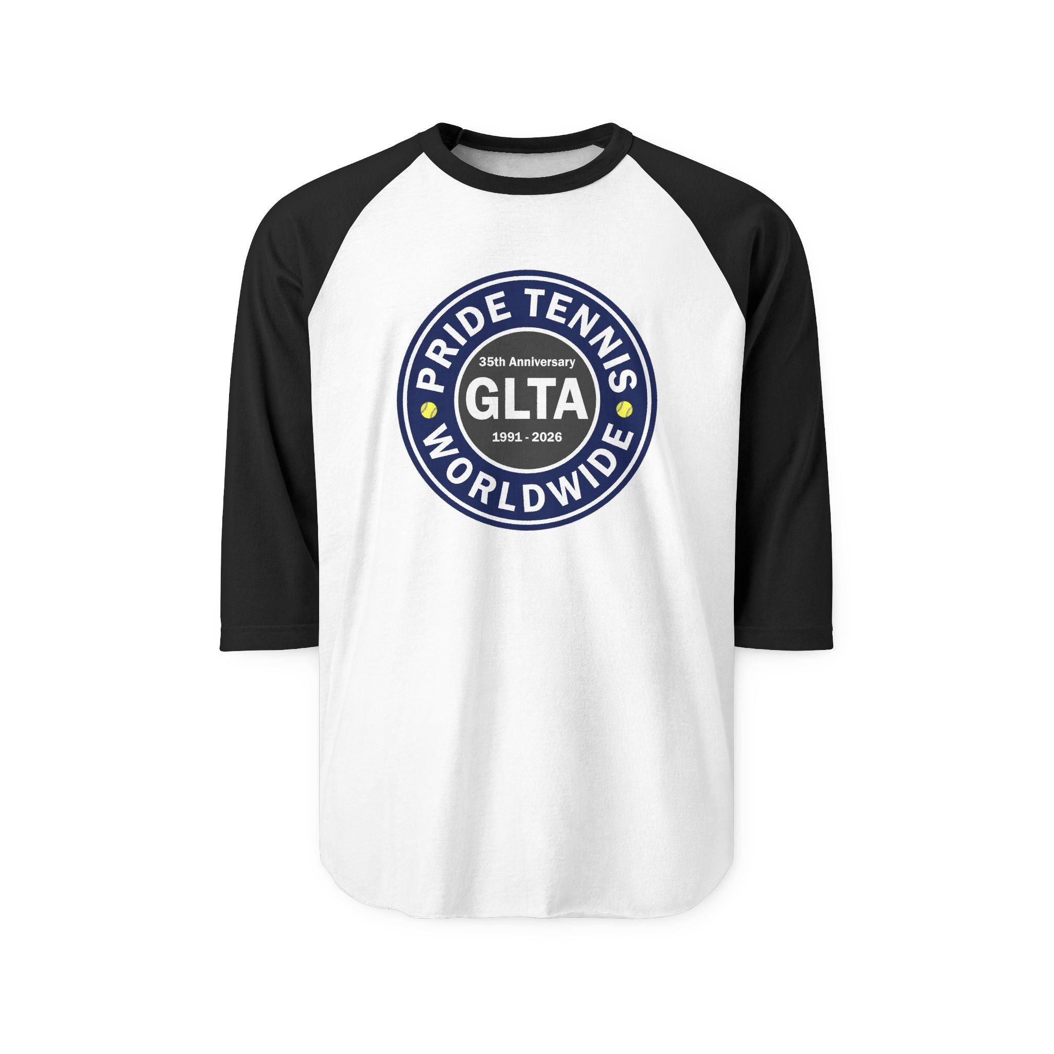 Pride Tennis Worldwide Raglan Shirt — GLTA 25th Anniversary Baseball Tee
