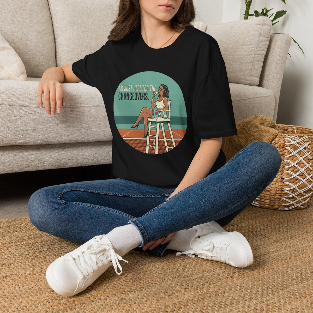 T-Shirt — "I'm Just Here for the Changeovers" Retro Tennis Graphic