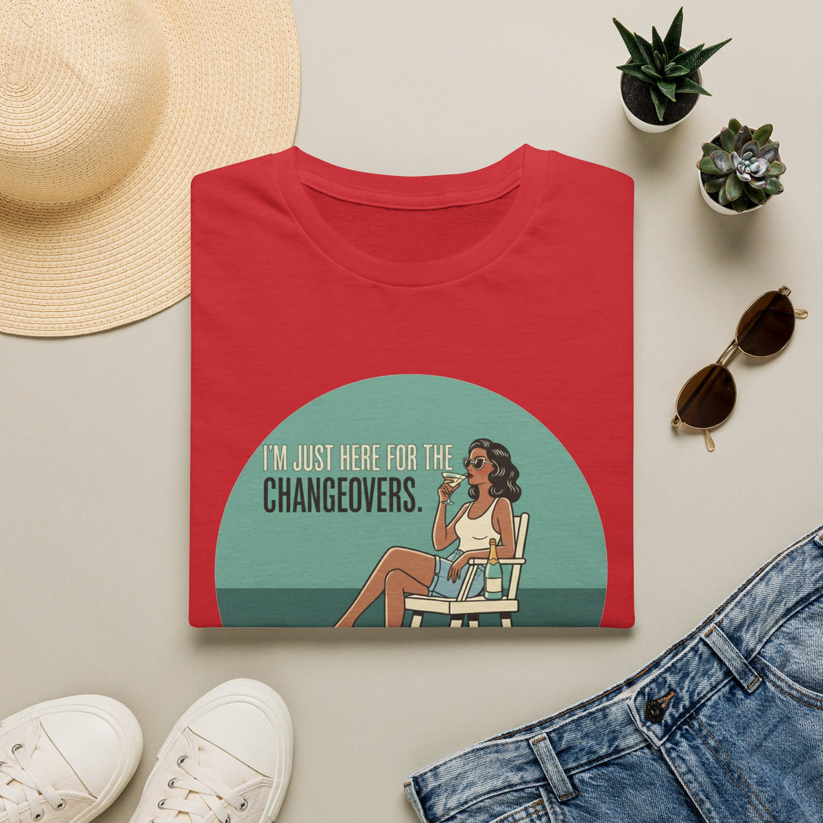 T-Shirt — "I'm Just Here for the Changeovers" Retro Tennis Graphic