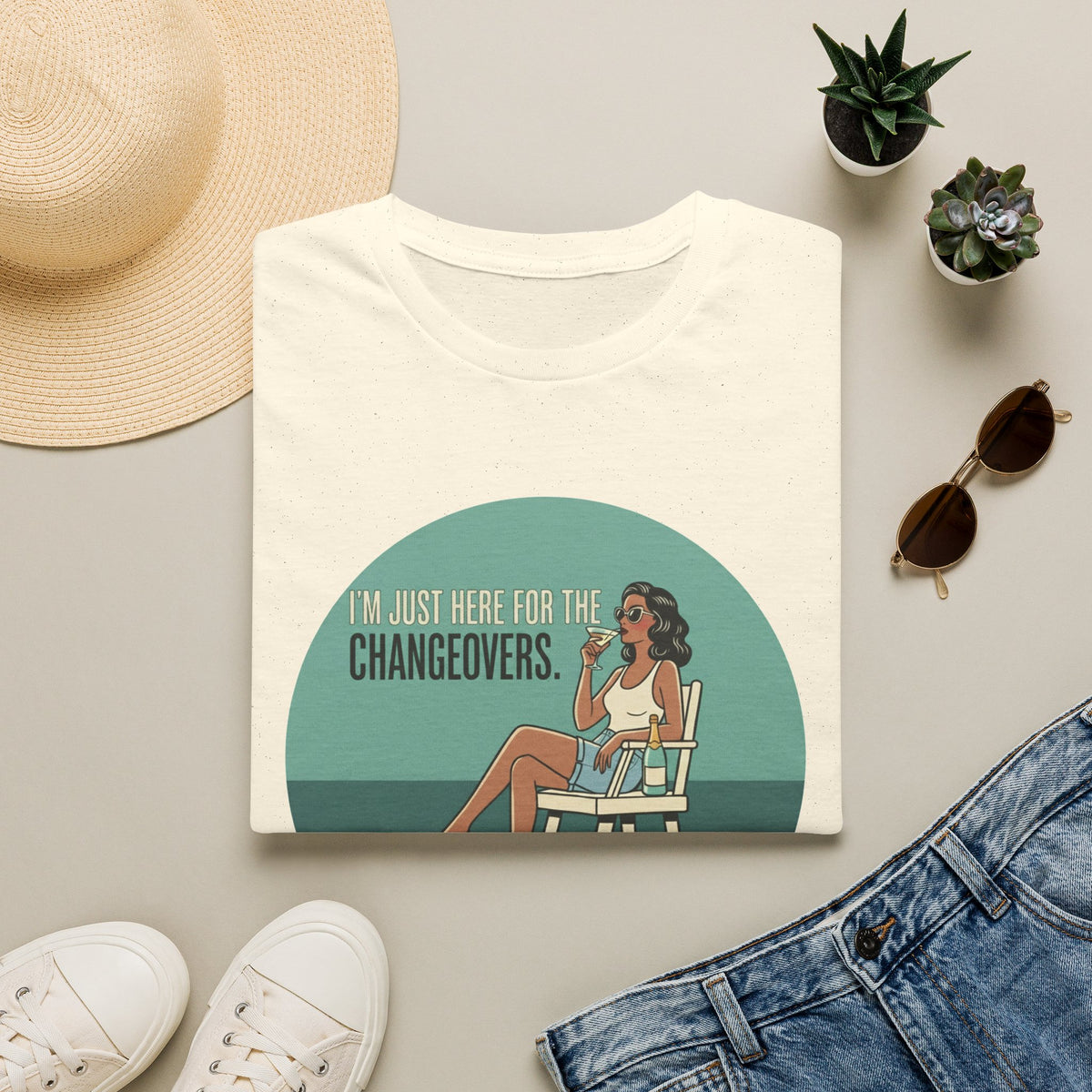 T-Shirt — "I'm Just Here for the Changeovers" Retro Tennis Graphic