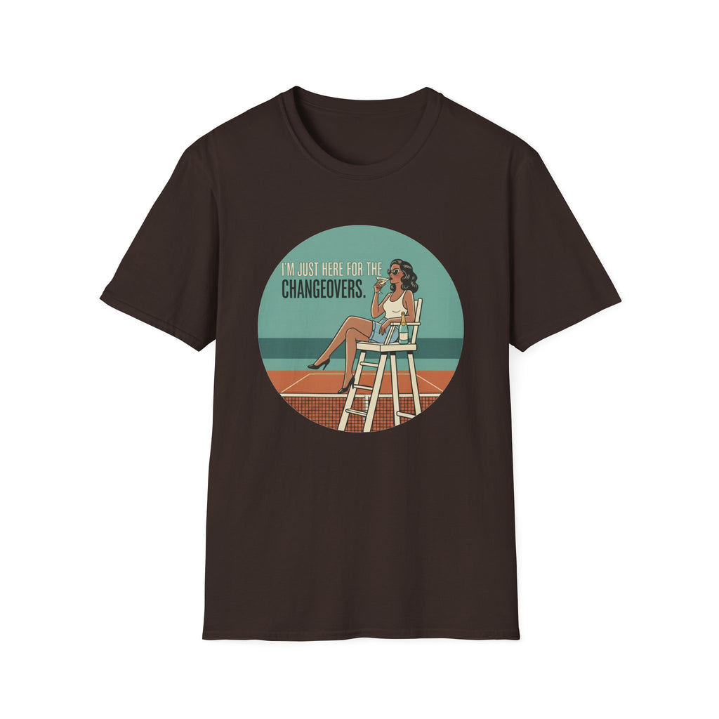 T-Shirt — "I'm Just Here for the Changeovers" Retro Tennis Graphic