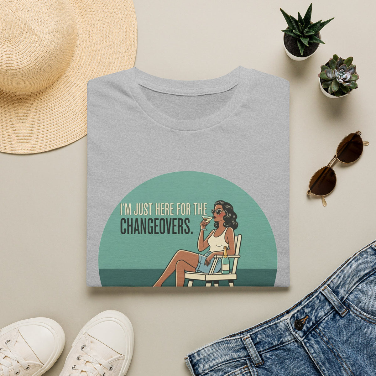 T-Shirt — "I'm Just Here for the Changeovers" Retro Tennis Graphic