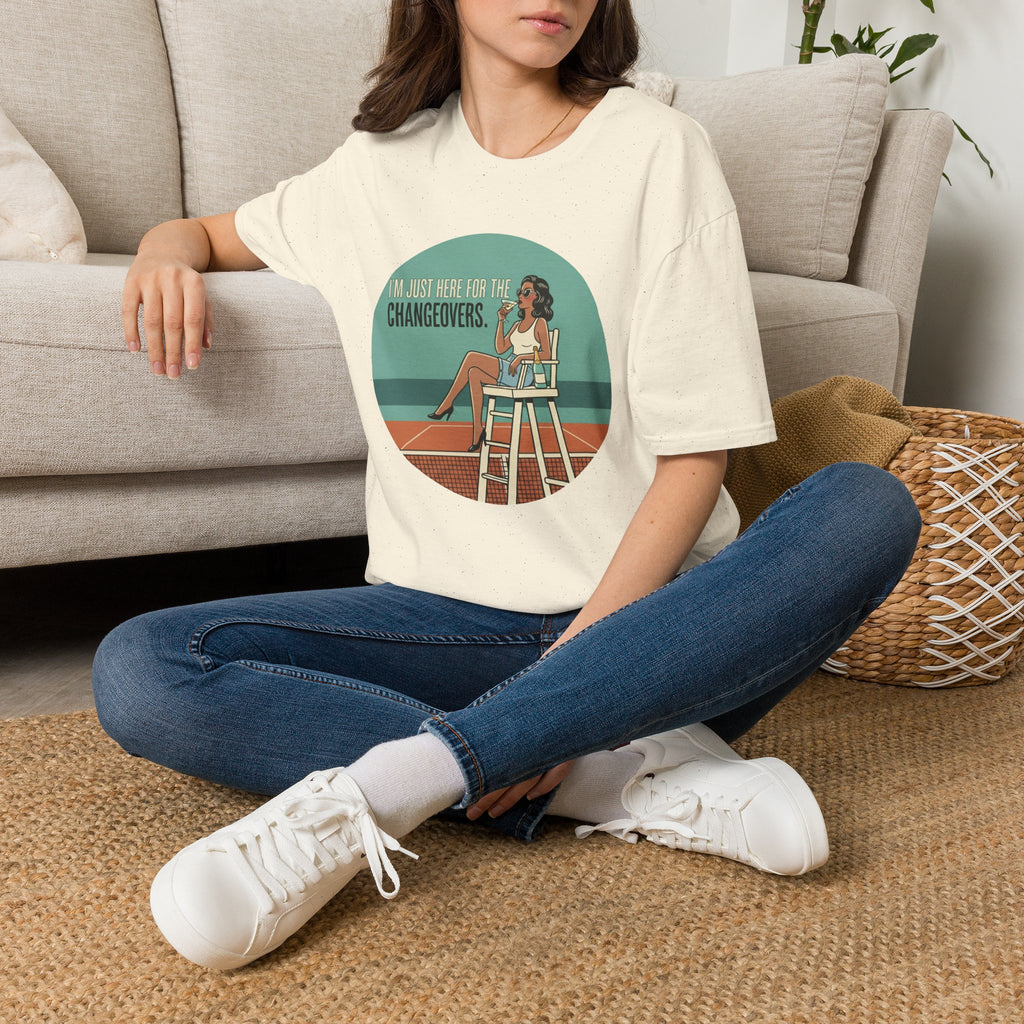 T-Shirt — "I'm Just Here for the Changeovers" Retro Tennis Graphic
