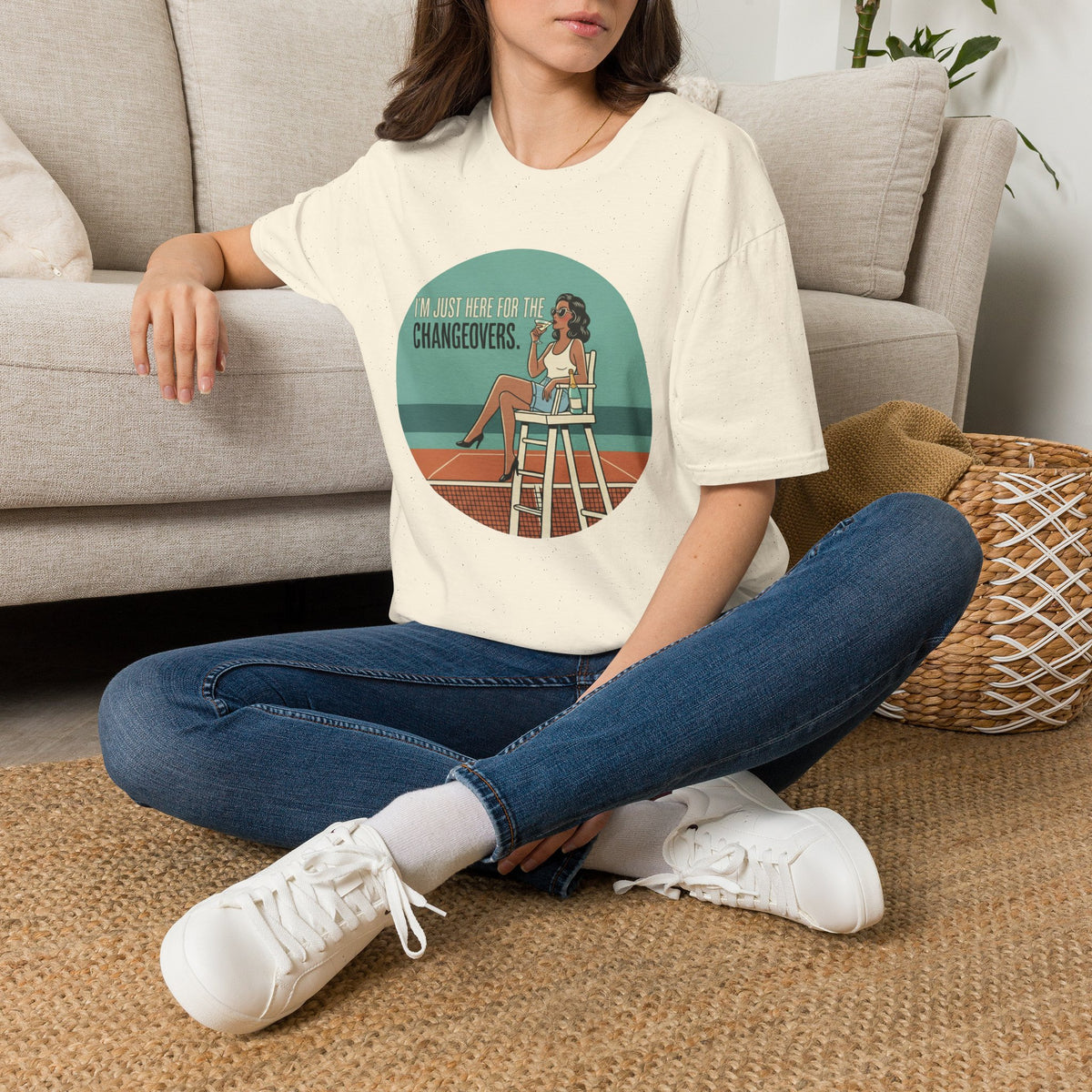 T-Shirt — "I'm Just Here for the Changeovers" Retro Tennis Graphic