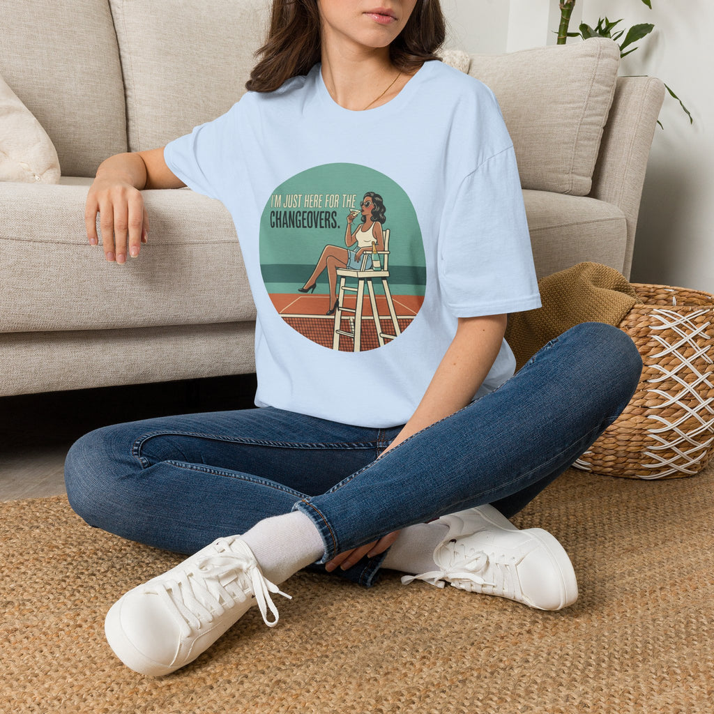 T-Shirt — "I'm Just Here for the Changeovers" Retro Tennis Graphic
