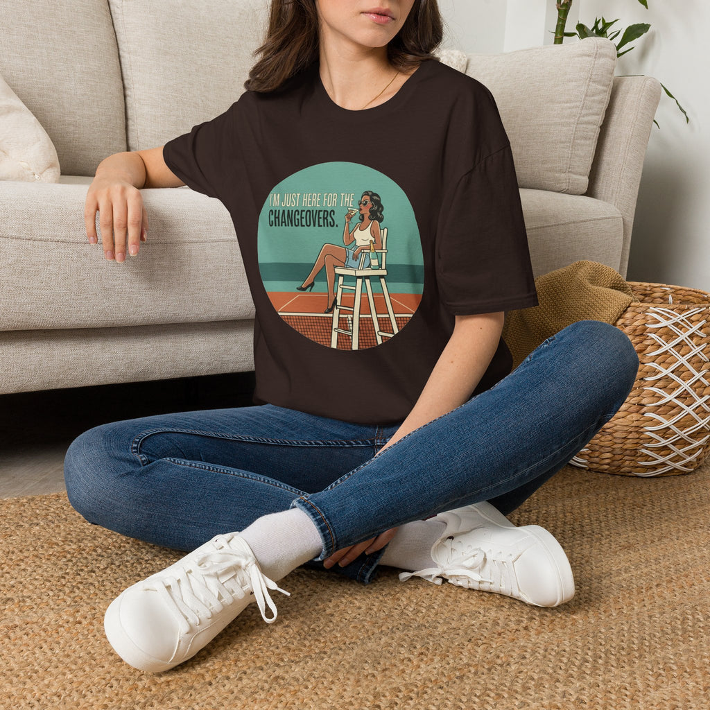 T-Shirt — "I'm Just Here for the Changeovers" Retro Tennis Graphic