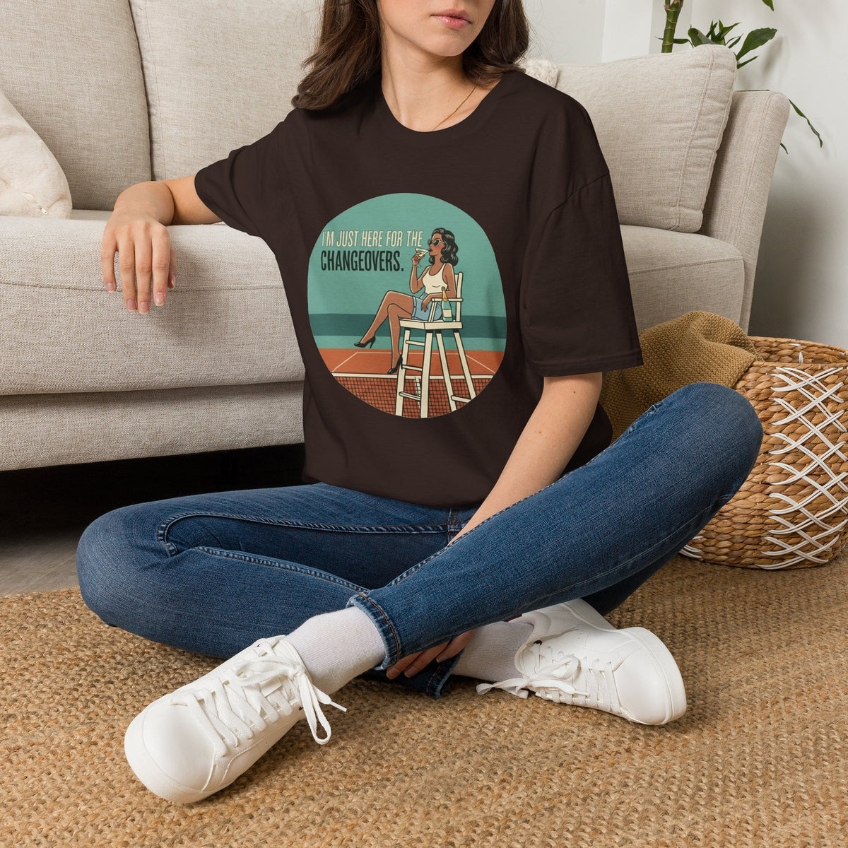 T-Shirt — "I'm Just Here for the Changeovers" Retro Tennis Graphic