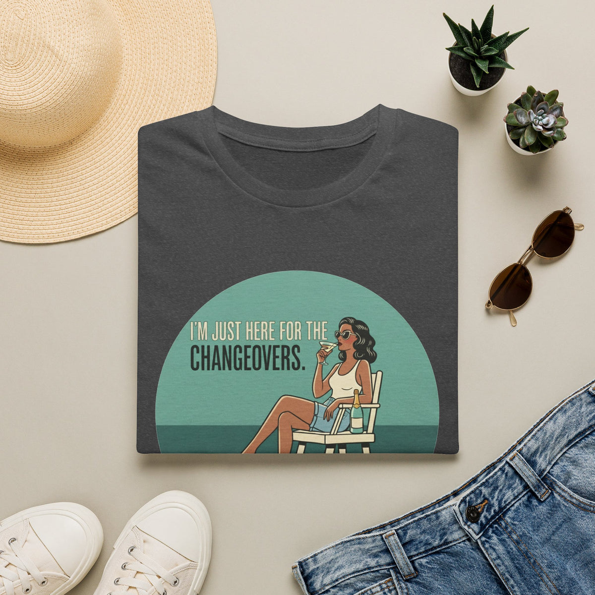 T-Shirt — "I'm Just Here for the Changeovers" Retro Tennis Graphic