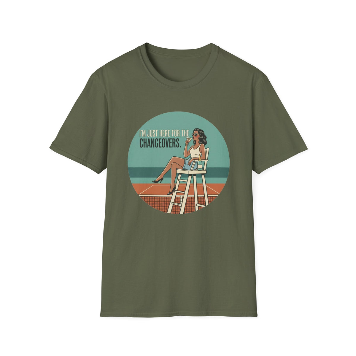 T-Shirt — "I'm Just Here for the Changeovers" Retro Tennis Graphic