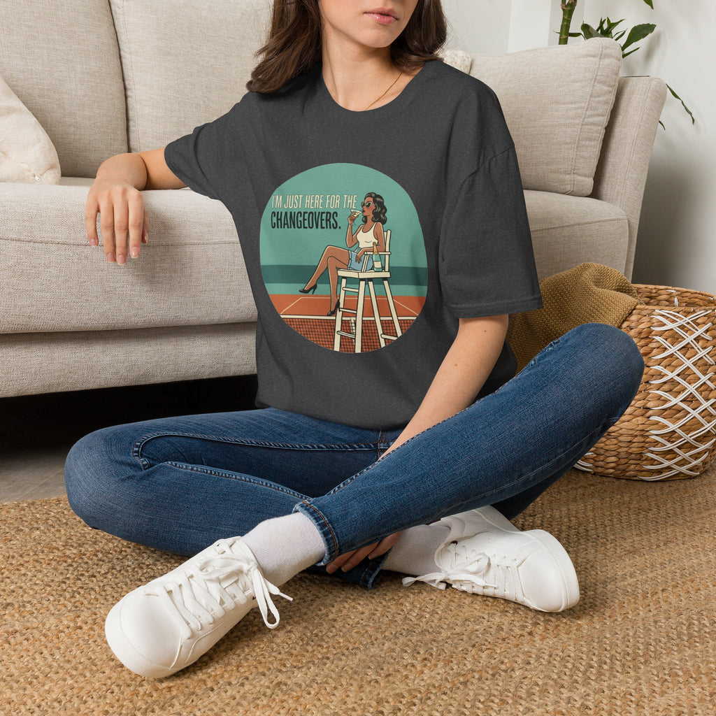T-Shirt — "I'm Just Here for the Changeovers" Retro Tennis Graphic