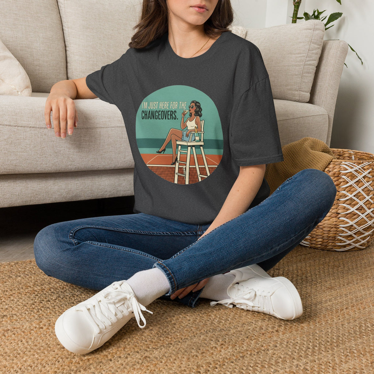 T-Shirt — "I'm Just Here for the Changeovers" Retro Tennis Graphic