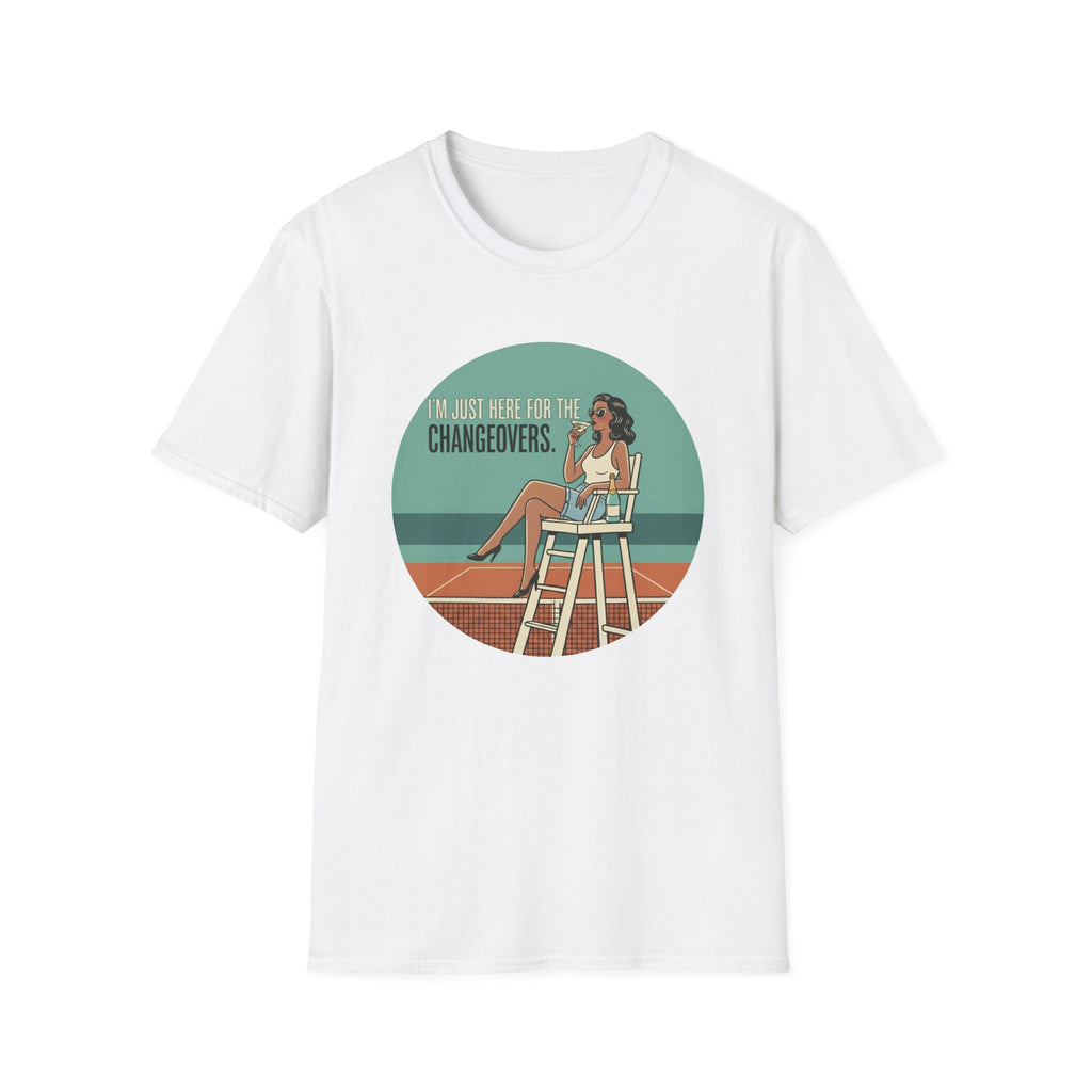T-Shirt — "I'm Just Here for the Changeovers" Retro Tennis Graphic