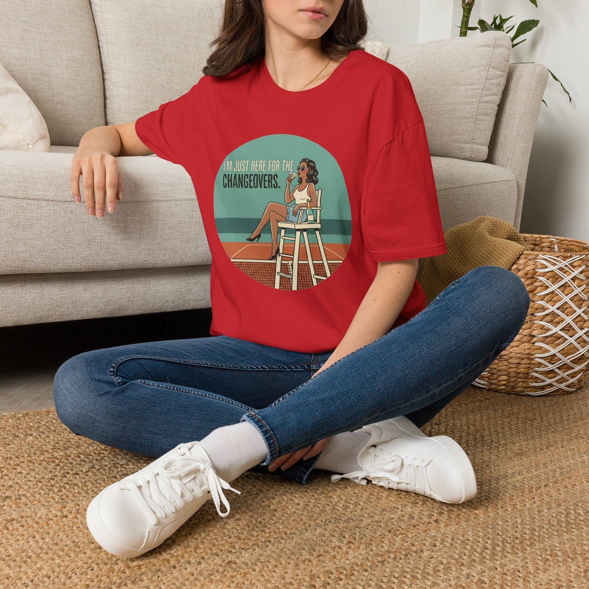 T-Shirt — "I'm Just Here for the Changeovers" Retro Tennis Graphic