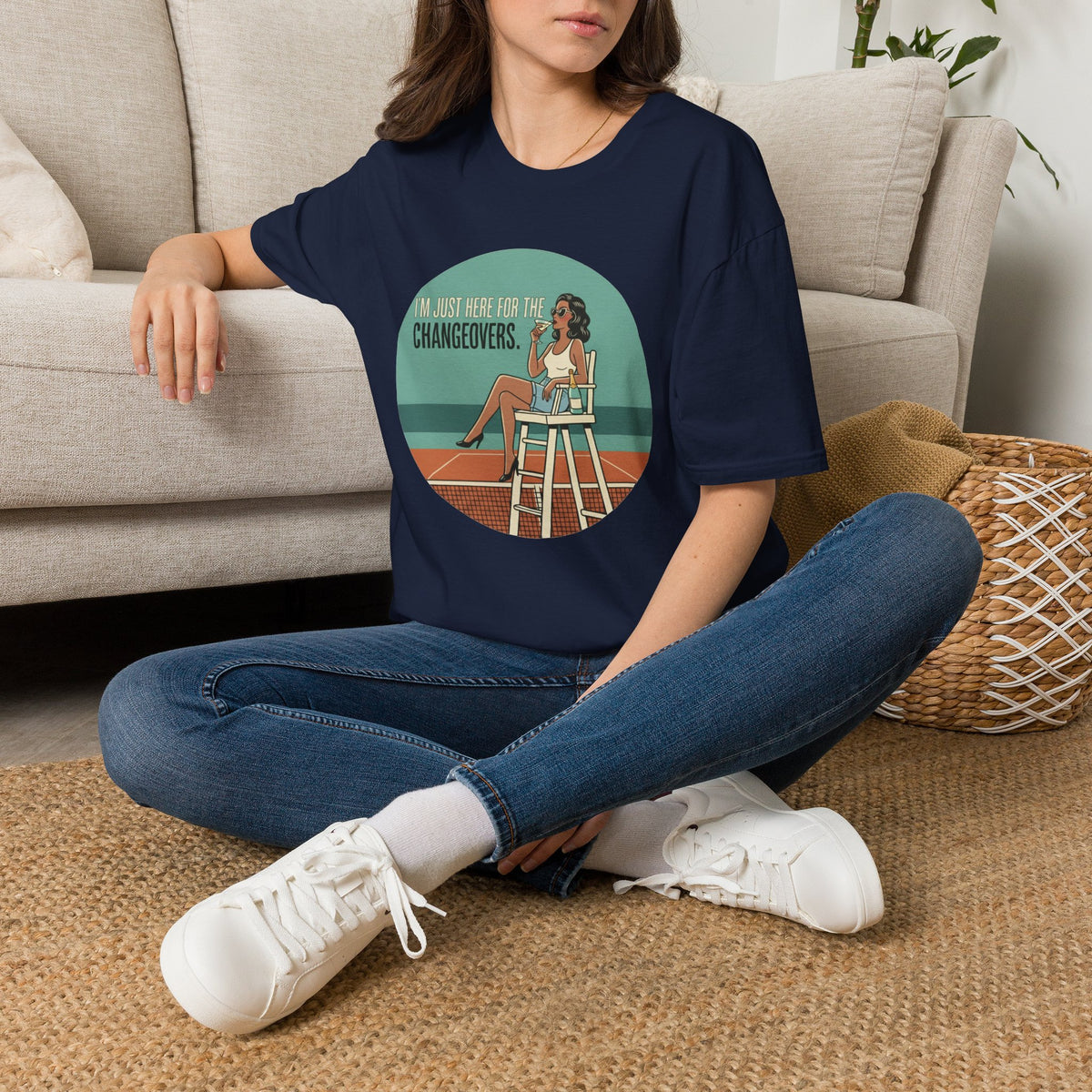 T-Shirt — "I'm Just Here for the Changeovers" Retro Tennis Graphic