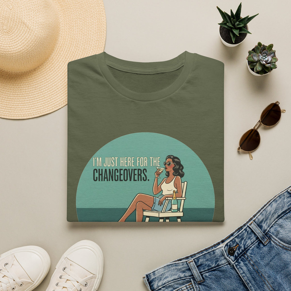 T-Shirt — "I'm Just Here for the Changeovers" Retro Tennis Graphic