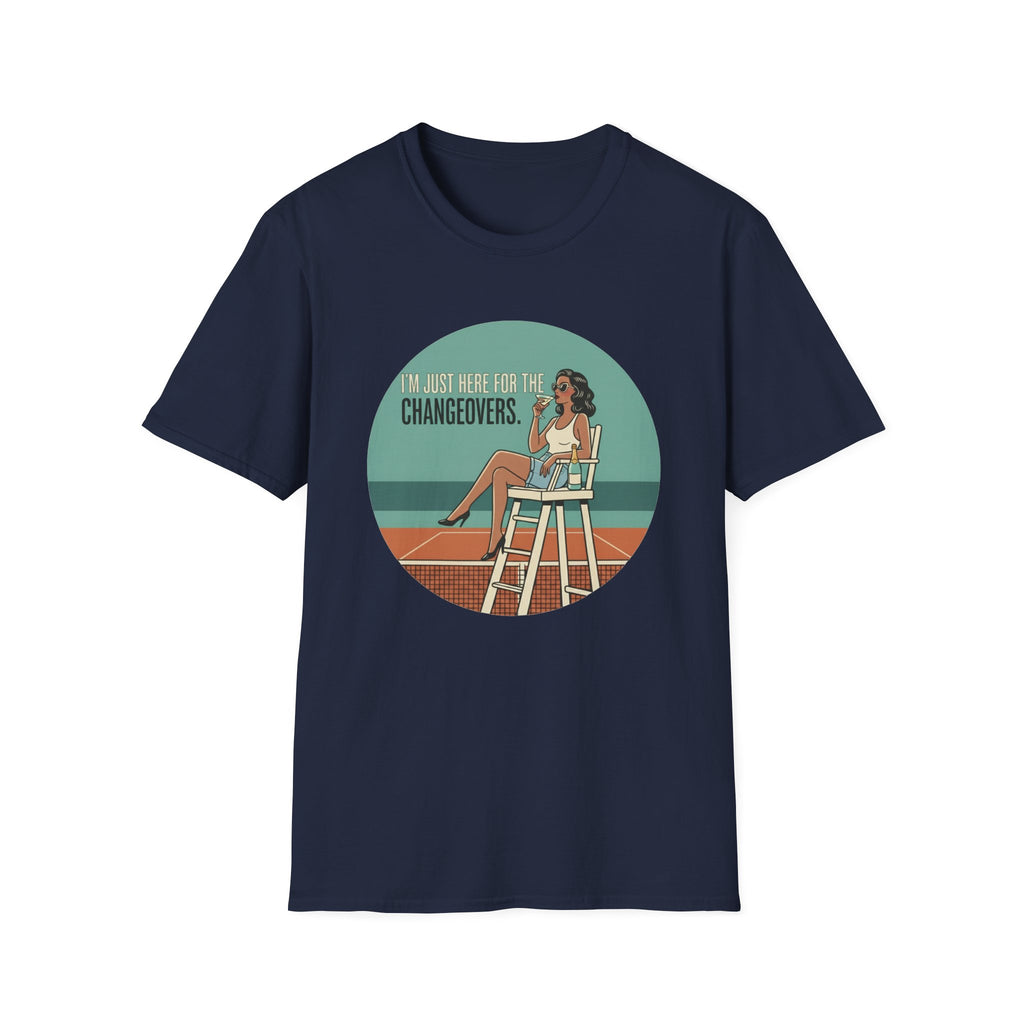 T-Shirt — "I'm Just Here for the Changeovers" Retro Tennis Graphic