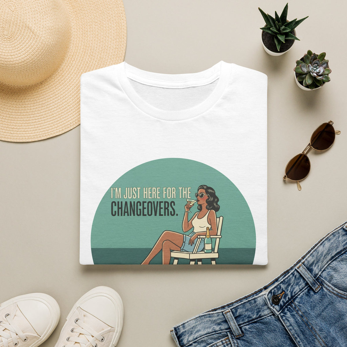 T-Shirt — "I'm Just Here for the Changeovers" Retro Tennis Graphic
