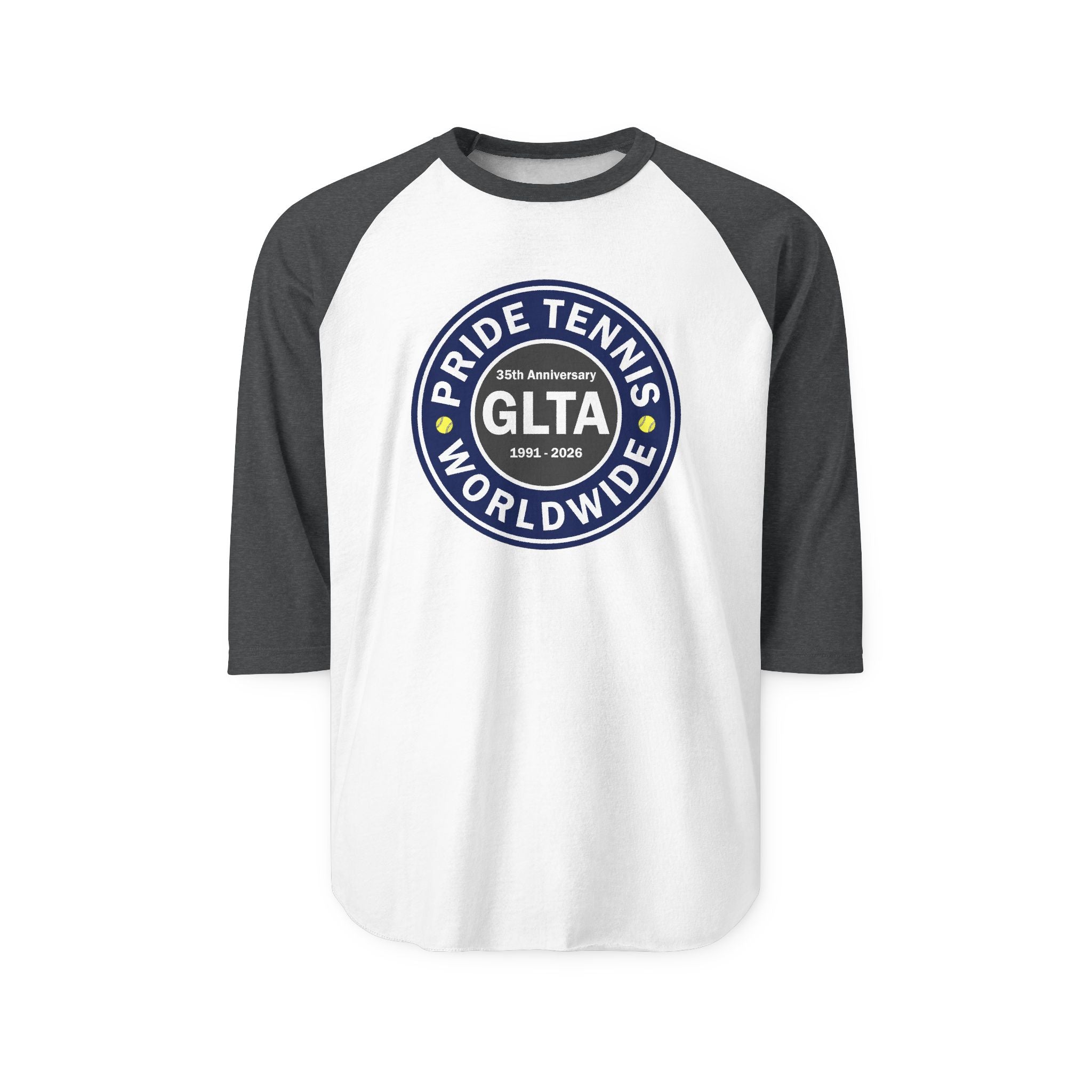 Pride Tennis Worldwide Raglan Shirt — GLTA 25th Anniversary Baseball Tee