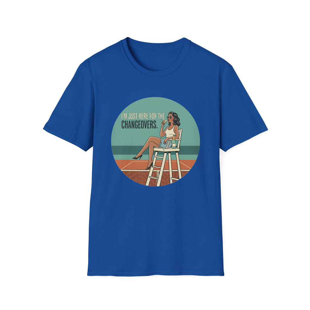 T-Shirt — "I'm Just Here for the Changeovers" Retro Tennis Graphic