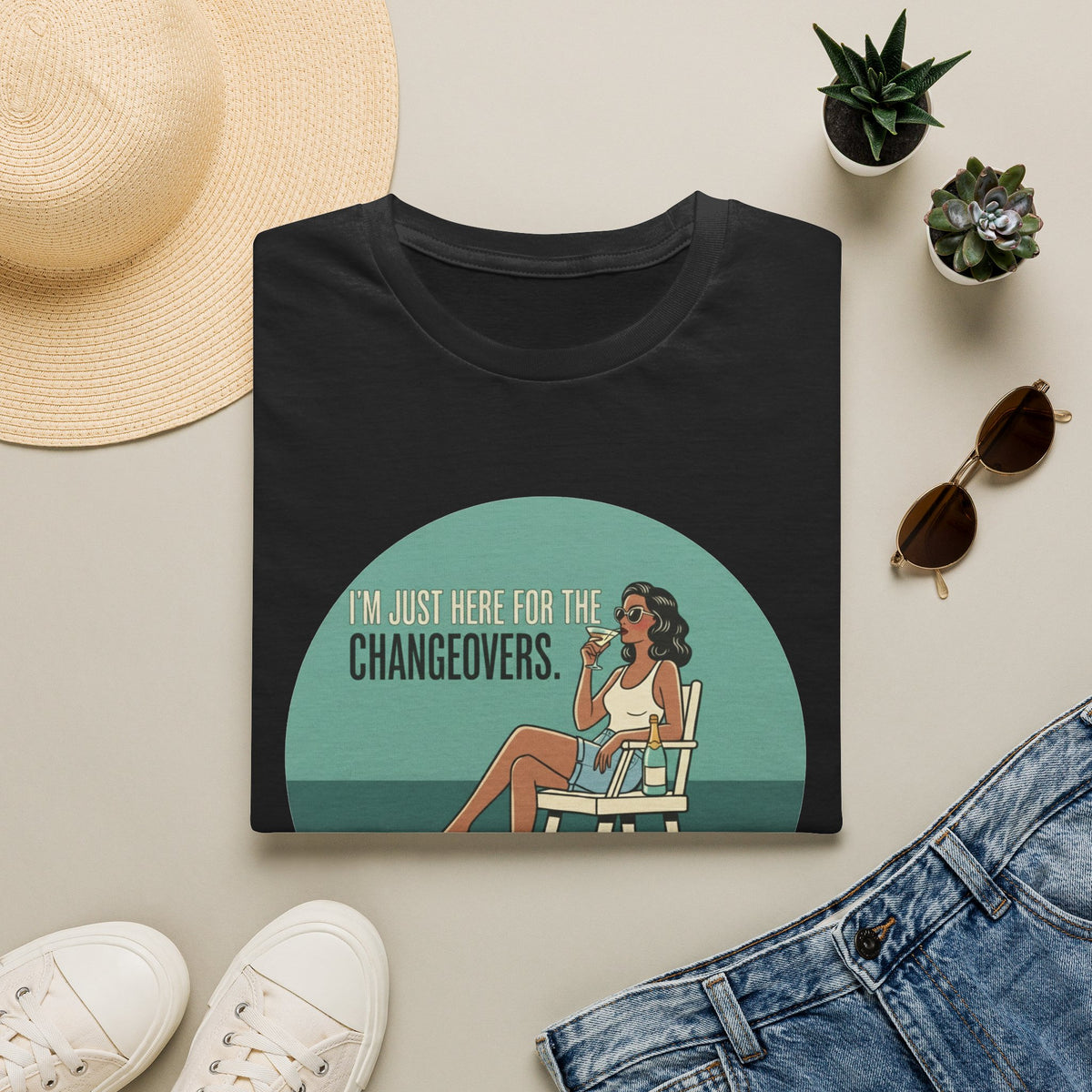 T-Shirt — "I'm Just Here for the Changeovers" Retro Tennis Graphic