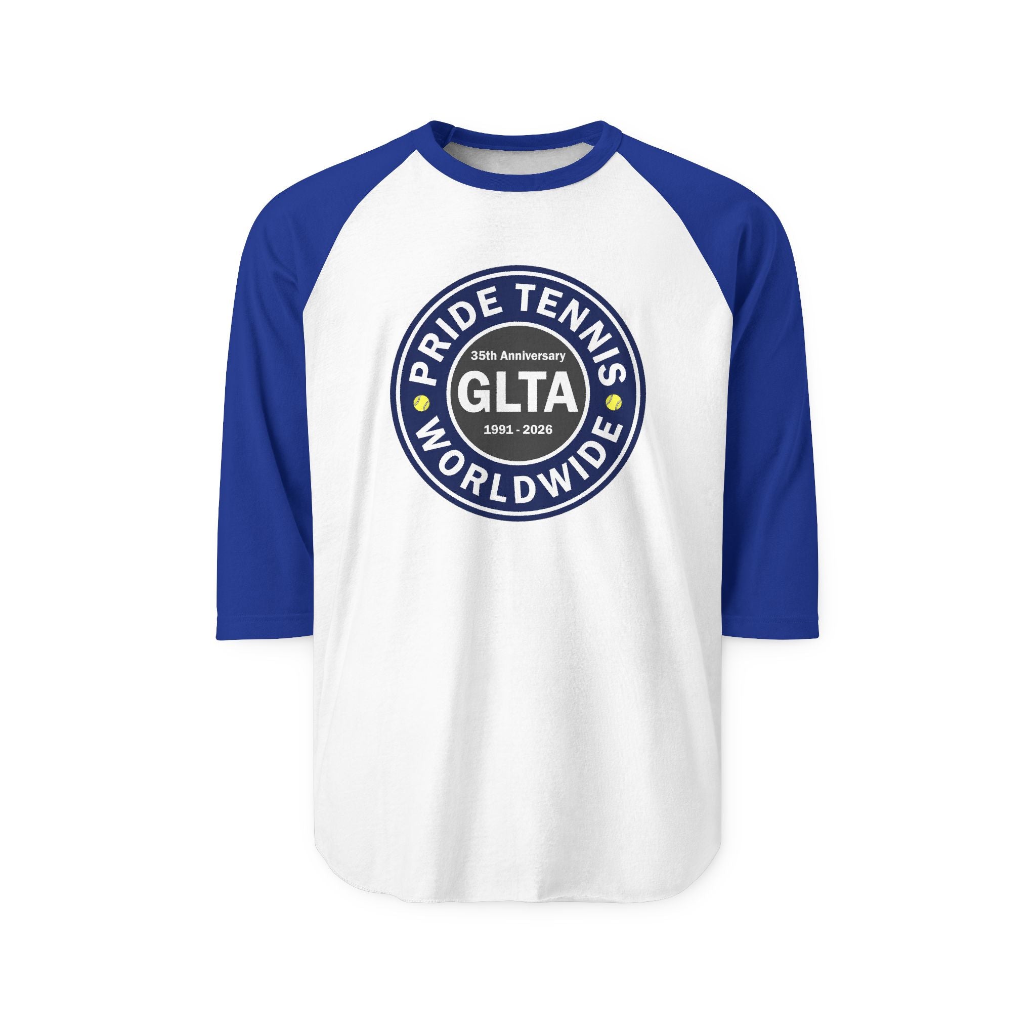 Pride Tennis Worldwide Raglan Shirt — GLTA 25th Anniversary Baseball Tee